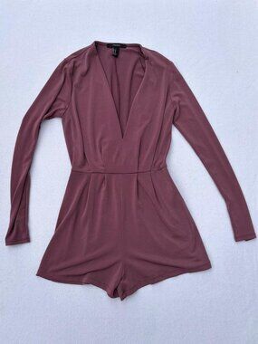 Forever 21 Mauve Purple Pink Plunge V-neck Shorts Romper Size M Spring Summer